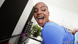 A girl is shadowing at her workplace and gets fucked by a black guy