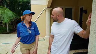 The pool girl with a sexy ass of a MILF type