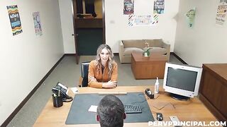 The druggie is fucking with her boss on the table in the office