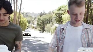A gang of young guys fucked a gorgeous MILF with huge tits
