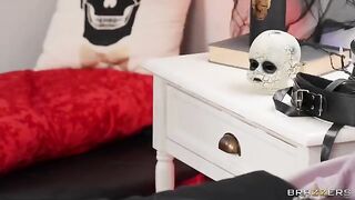 A mischievous MILF gets caught in a threesome by her strict bossy Goth