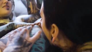 Girl fucked in her ass using a strapon dildo in an intense lesbian scene