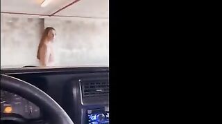 Garage sex with a red-haired beauty and her partner