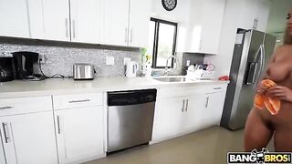 A maid is doing all the cleaning in one room naked