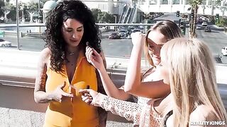 Two sexy chicks are having fun on the strip, and you should see it!