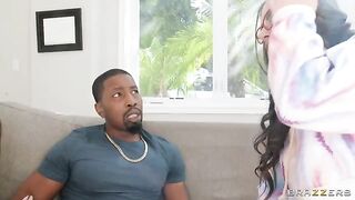 Two girlfriends have fun with a friend in an interracial scene