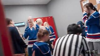 A blonde is doing blowjob, proving that defence matters in sex just like in sports