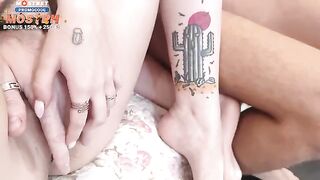 Four sexy college girls are having a wild party and fucking like professionals
