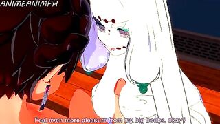 The Spider Demon, in the form of a woman, engages in intimate acts with Tanjiro Kamado
