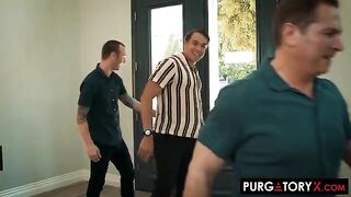 First time with four guys for a stunning brunette