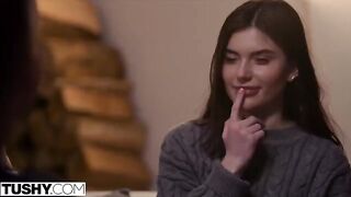 Two hot girlfriends, Talia and Stefany, have an intense anal threesome experience with a guy