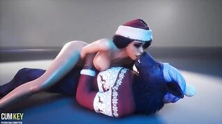 Christmas beauty fucked by a werewolf in a wild encounter