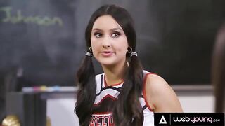 Three cheerleaders, including the stunning Eliza Ibarra, get punished and fucked in a steamy detention scene