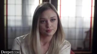 A gorgeous woman, Amber Moore, is making love with a man in uniform