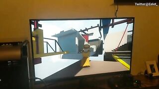 A cute couple challenges each other in a video game with a twist