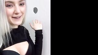 Girl got a huge cumshot on her face through the glory hole in a steamy fitting room scene