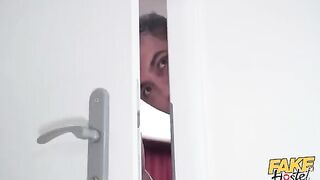 A girl is fucked in her mouth by two guys in a threesome