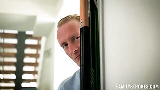 A young girl was fucked on the couch while talking to her husband