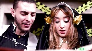 A sexy girl was fucked in stockings on All Saints' Day