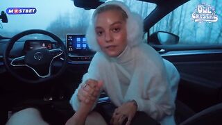 A beautiful young schoolgirl gets fucked by a stranger in his car