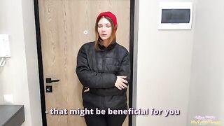 A sexy delivery girl came with a "gift" when she lost the order