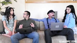 Two cute girls invited a stepfather to a great group party