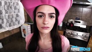 A guy with a big dick fucks a cowgirl in her clothes