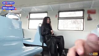 A stranger gave a blowjob to the guy in the train, risking to be noticed