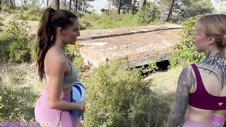 Horny hikers have sex on the forest and they cum on their faces
