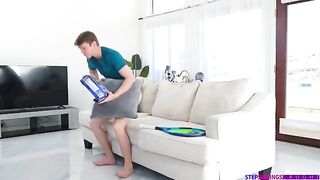 Girlfriend gently fucks a guy on the couch