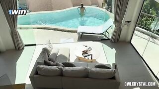 A beautiful girl has a vacation alone in the pool