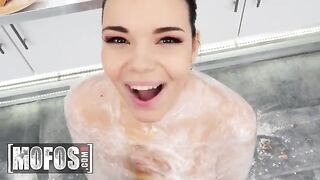 The hot brunette babe, Sofia Lee, helped Jordi in the kitchen