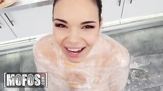 The hot brunette babe, Sofia Lee, helped Jordi in the kitchen