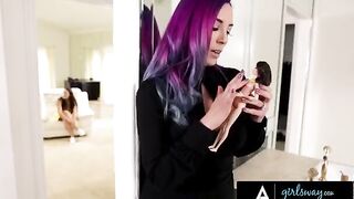 Babe Angela White fucks with a stacked witch in a colorful getup