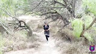 Sweaty workout ends with a pussy drilling on the trail