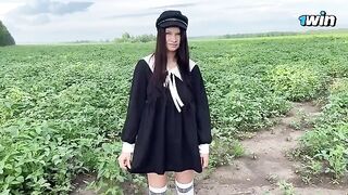 A young girl has sex with her stepbrother in the yard