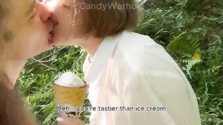 Don't lick the ice cream, girl, and don't be a nympho. Eat my dick!