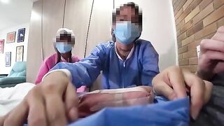 A nurse uses a patient's cock as a study guide