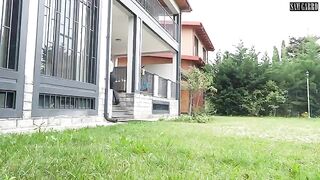 A couple has a passionate and romantic outdoor encounter in the garden
