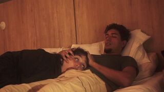 The guy was sleeping, but the girl was horny, so she came to him in bed