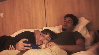 The guy was sleeping, but the girl was horny, so she came to him in bed