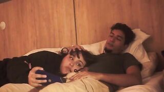 The guy was sleeping, but the girl was horny, so she came to him in bed