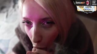 The man finished on the chin of a prostitute in a fur coat