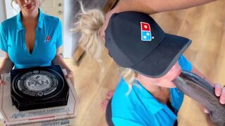 The delivery girl got a big black sausage and her face was covered with cum