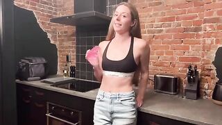 A beautiful woman deserves to be rewarded with a passionate kiss in the kitchen