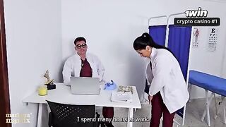A gynecological exam turns into a passionate and rough threesome