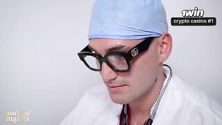A gynecological exam turns into a passionate and rough threesome