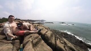 A sexy girl was fucked in her juicy ass by a horny guy outdoors
