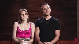 The man has complete control over the actions of this hot brunette