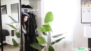A young girl is getting wet and begging the guy not to stop